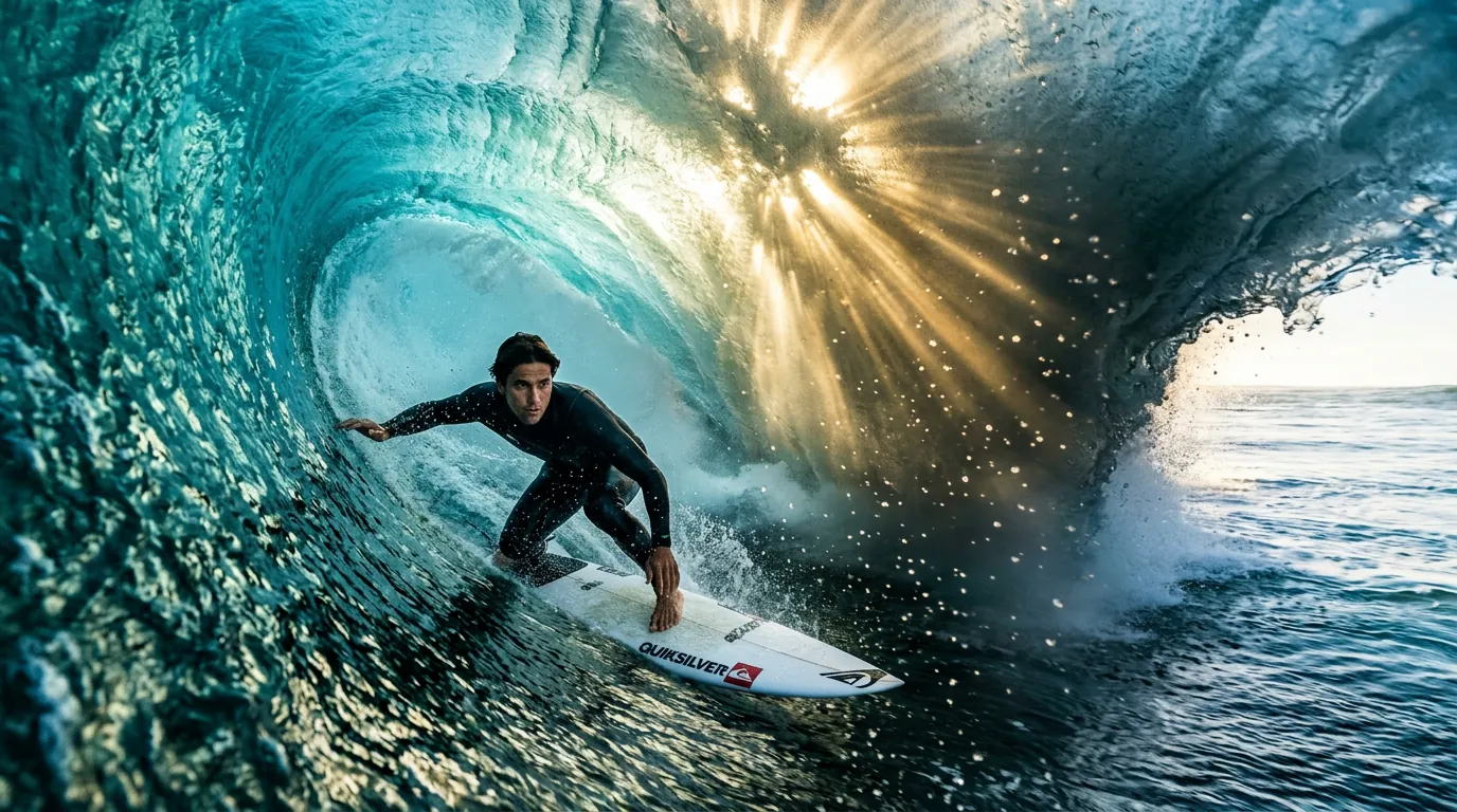 Surfer riding a large wave